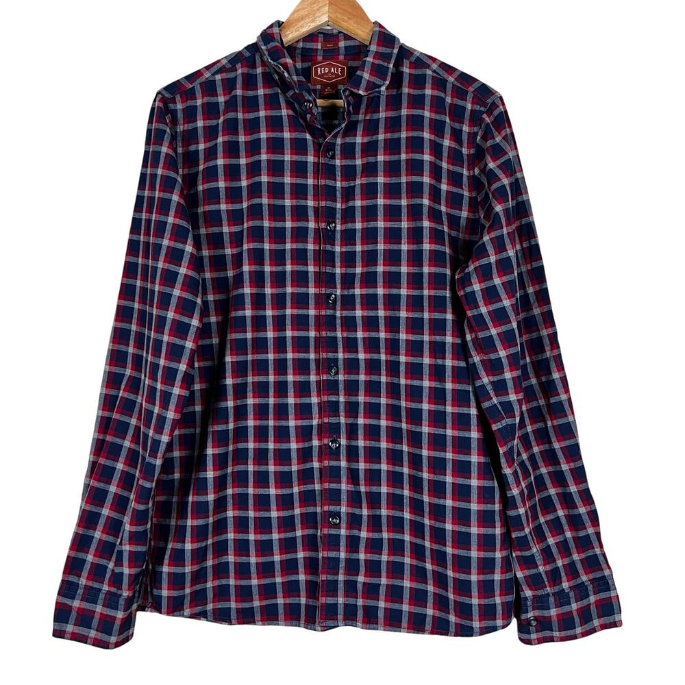 Red Ale Button Down Shirt Mens M Blue Red Plaid 100% Cotton Rustic Country